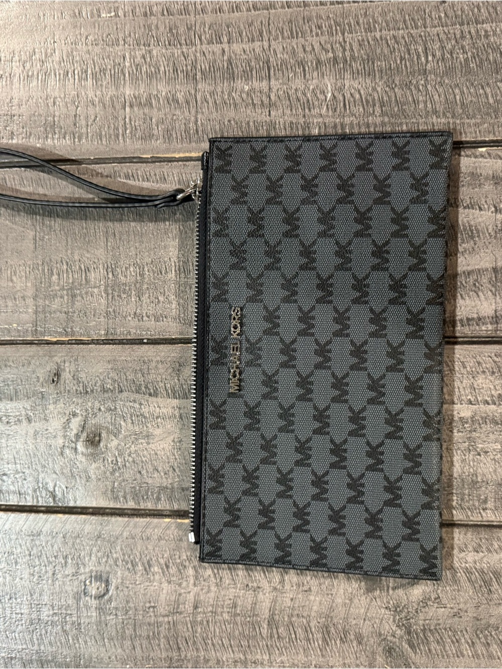Michael Kors Gray and Black Logo Wristlet Pouch